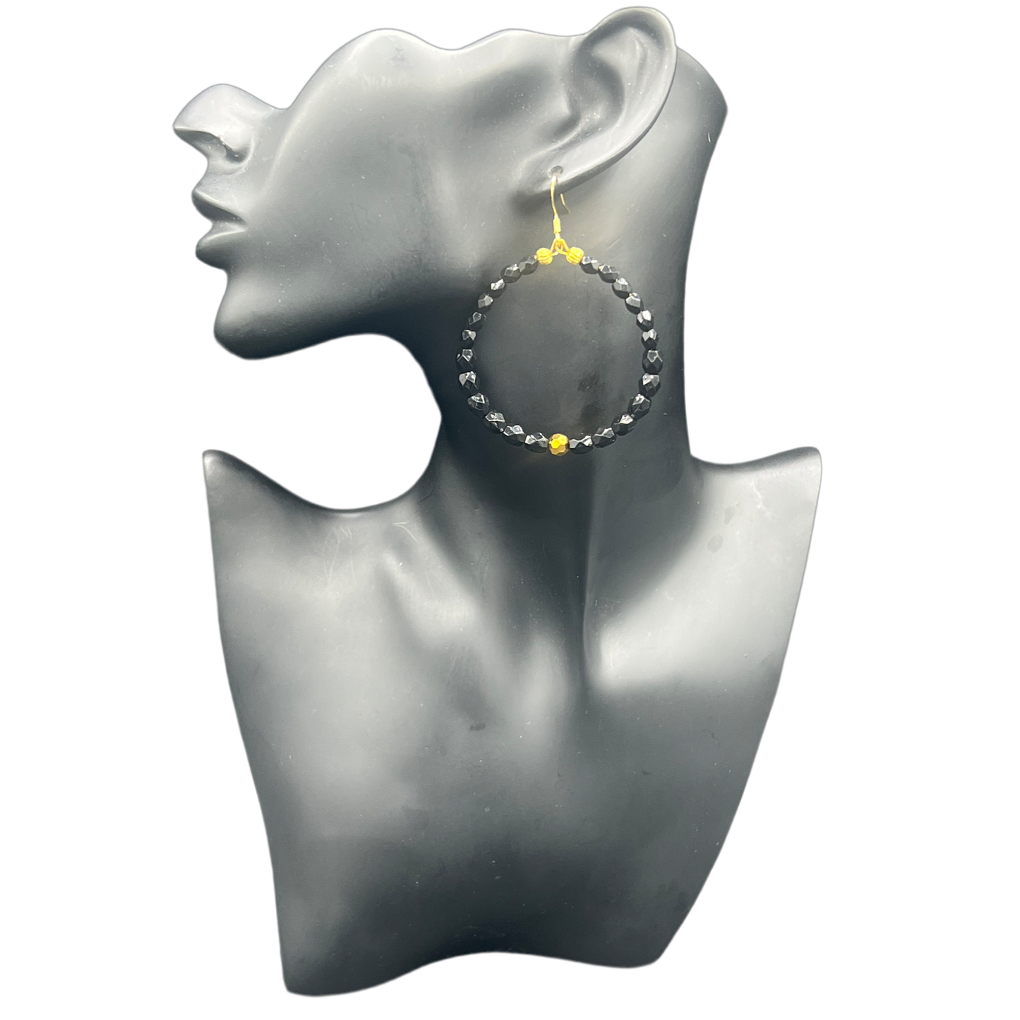 Sheba| Crystal Black Jumbo Hoops W/Gold Accent Earrings