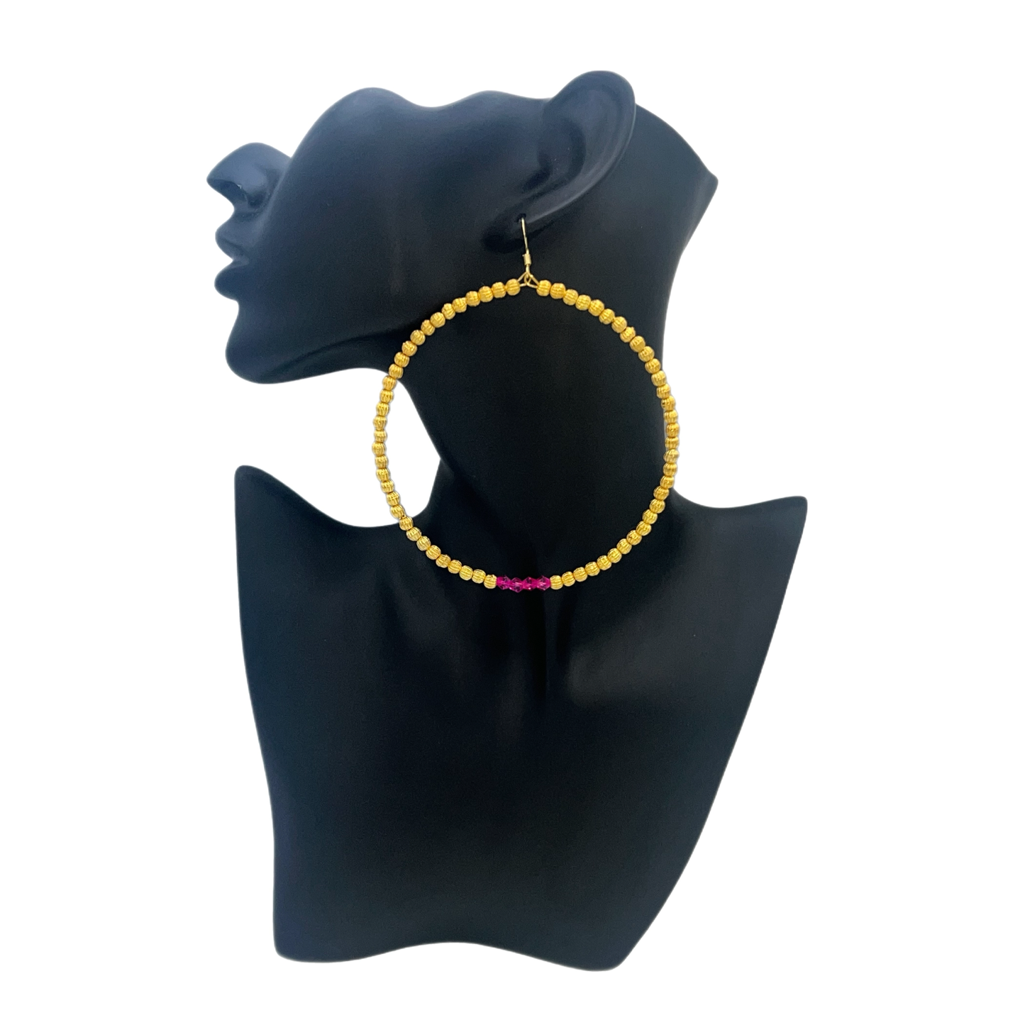 Toosie| Gold Jumbo Hoop Earrings W/Pink Accents