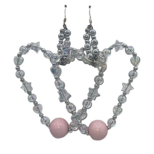 Romance| Clear Heart-shaped Jumbo Earrings W/ Pint Accent