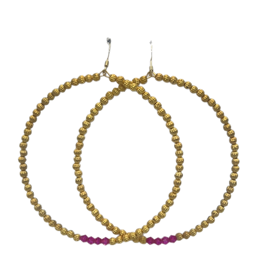 Toosie| Gold Jumbo Hoop Earrings W/Pink Accents