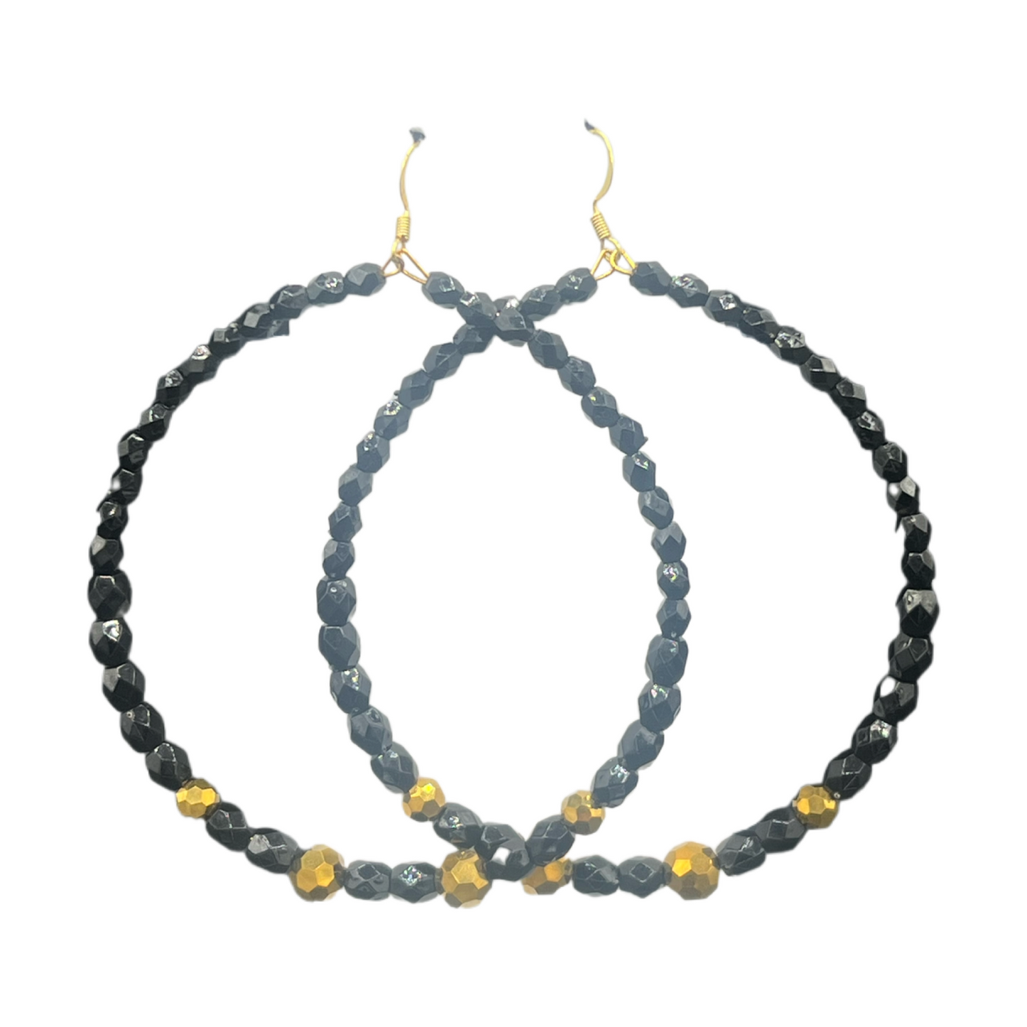 Sheba| Crystal Black Jumbo Hoops W/Gold Accent Earrings