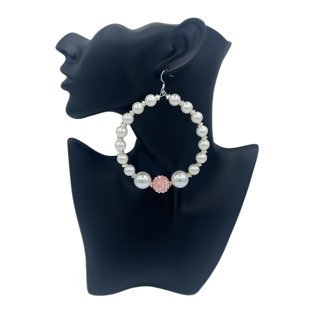 Pearleche| Jumbo Hoop W/ Pink Accent Earrings